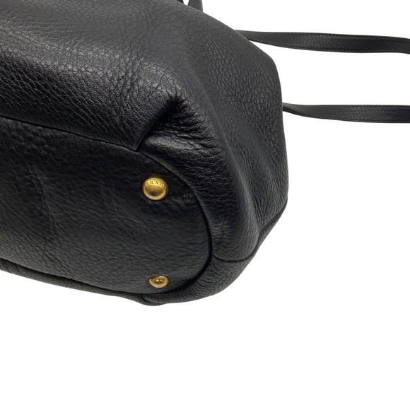 PRADA BLACK NERO / GOLD LOGO PLAQUE VITELLO DAINO HANDBAG - Picture 9 of 15